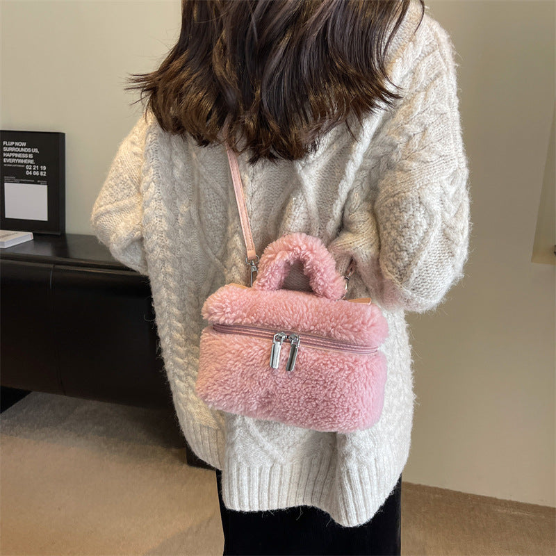 Faux Lamb Wool Plush Fleece Shoulder Handbag