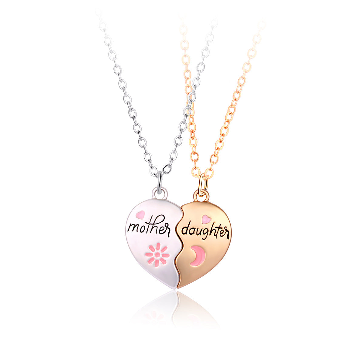 Two Hearts Together Mother/Daughter Heart Magnetic 2 pcs. Pendant Necklace Set.