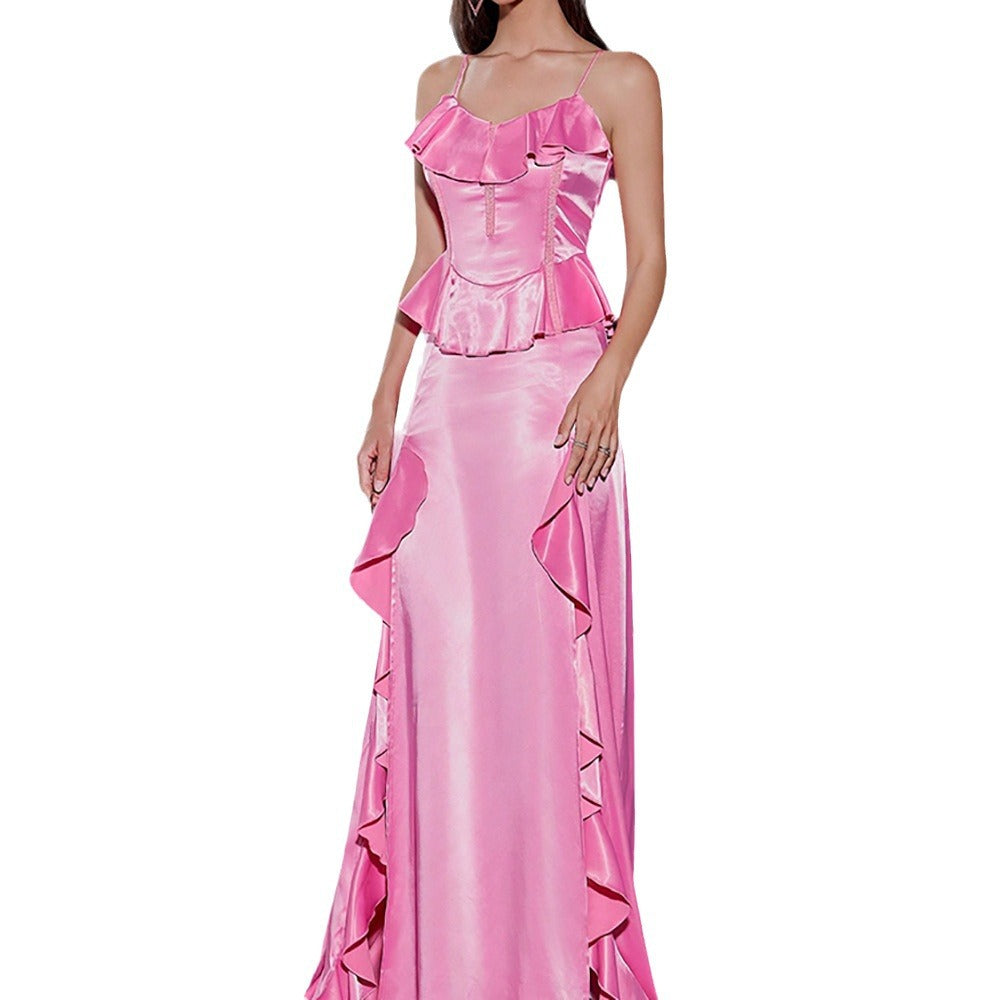 Rose Bliss Sequins Ruffled Design Maxi Dress