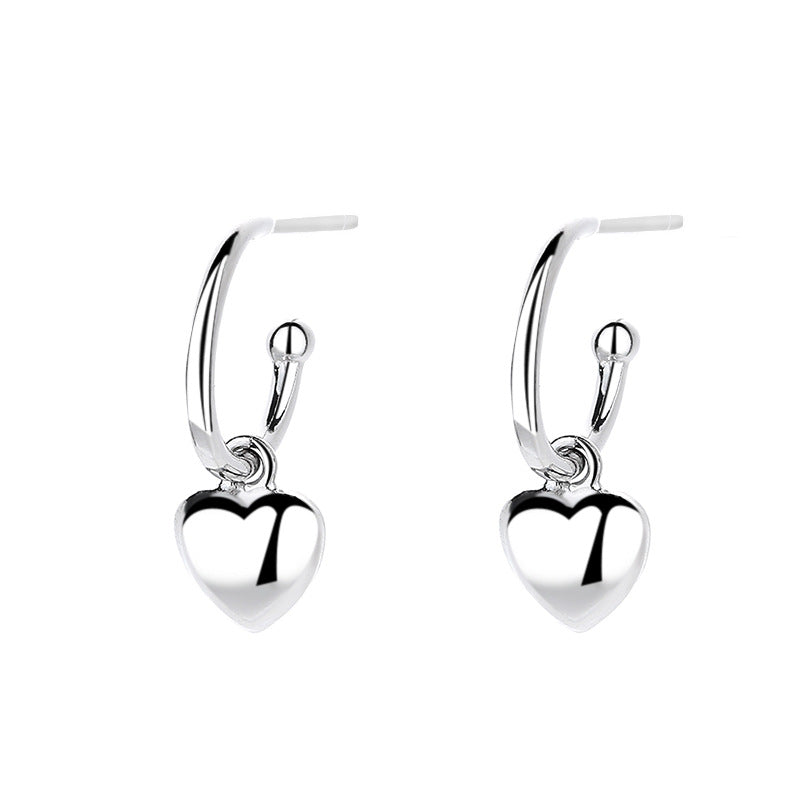 925 Sterling Silver Simple Love Heart Shape Earrings.
