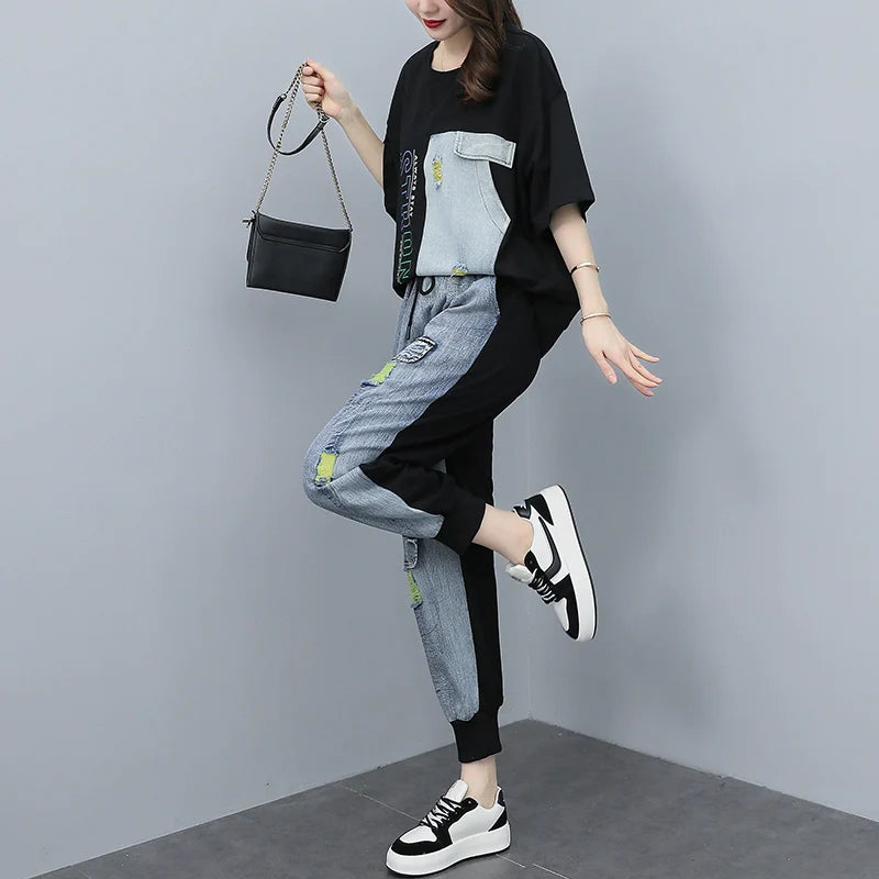 Summer Loose-Fit High-End 2 Piece Denim Set