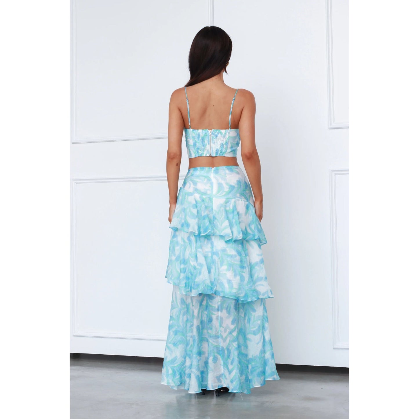 Split Sleeve Backless Top with Skirt Two-piece Set