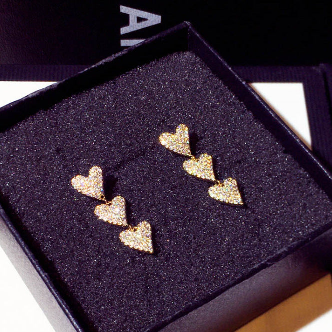 Dazzling 3 Heart-shaped Elegant Drop Earrings.