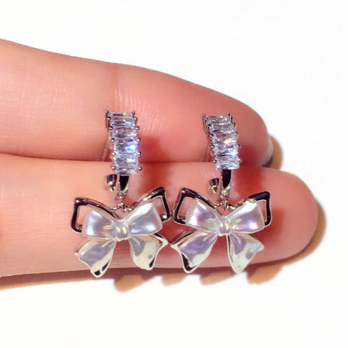 Cute & Pretty Sparkling Bow Earrings CZ with Surrounding Gems.
