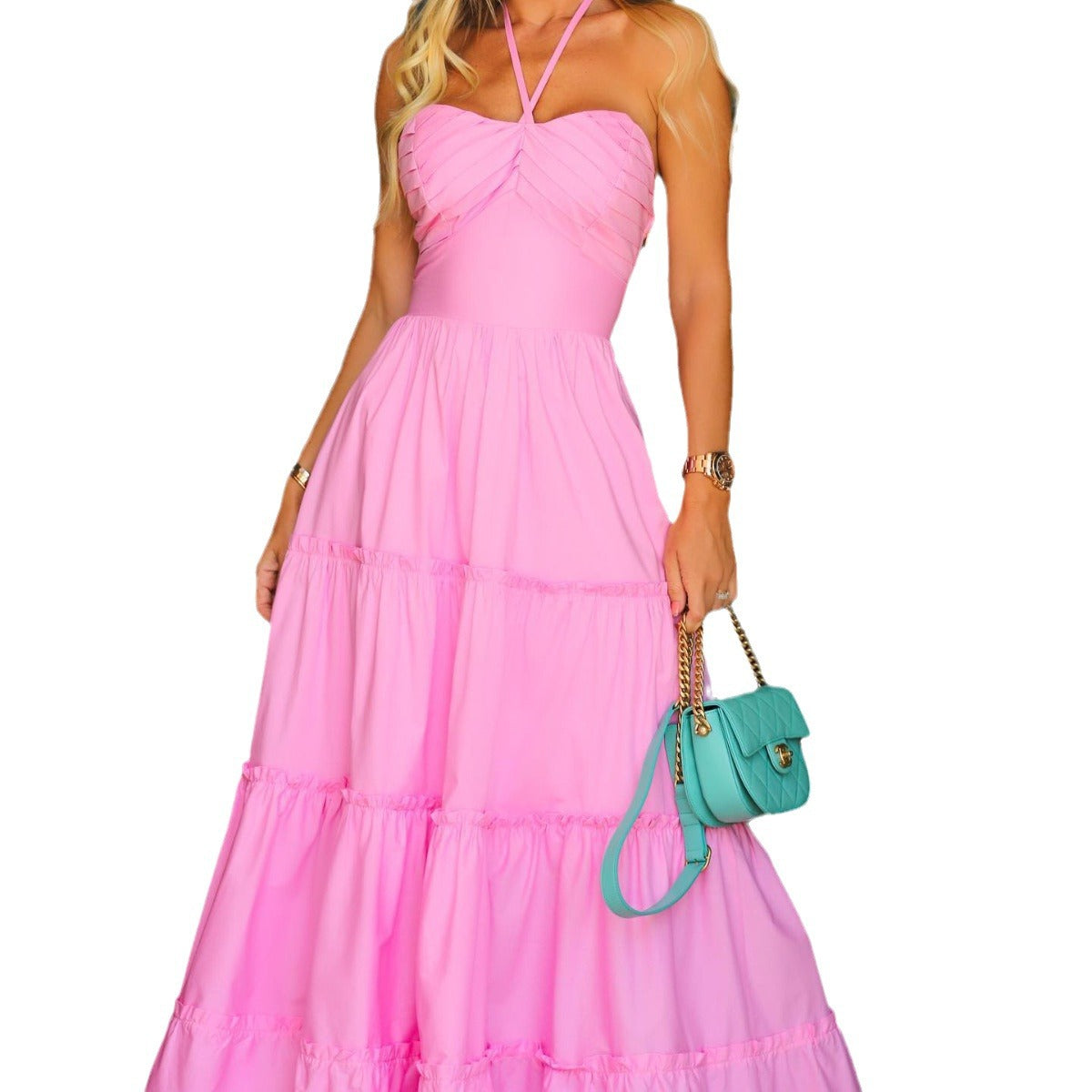 Pink Candy Ruffle Maxi Dress