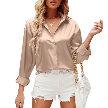 Sleek Satin V-neck Long Sleeve Shirt