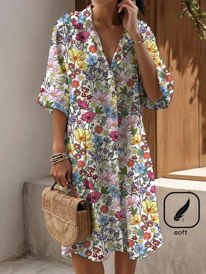 Feminine Flair Flower Print Temperament Ladies Dress