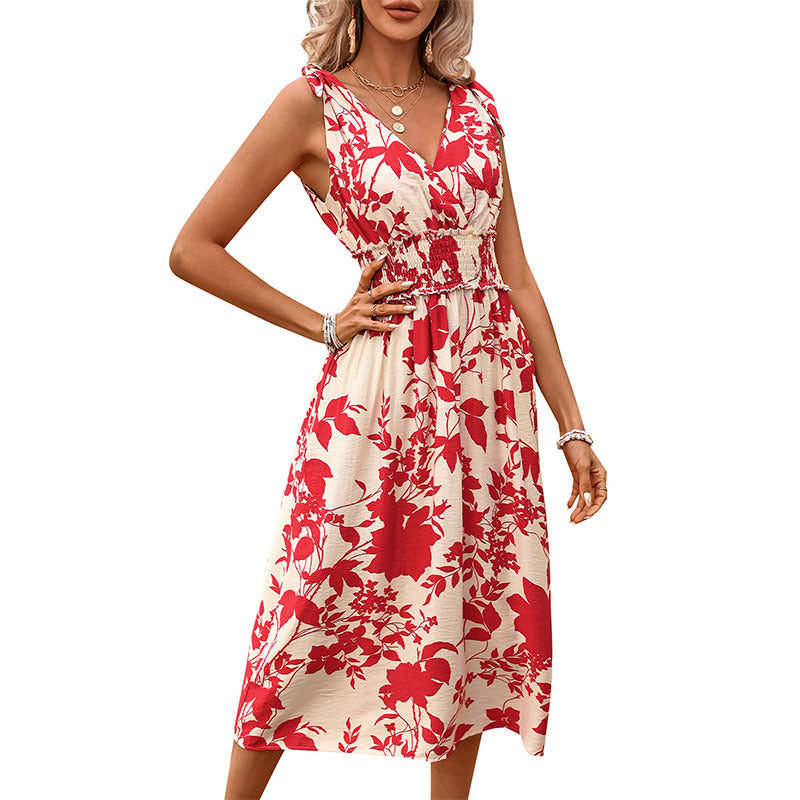 Berry Red Floral A-Line Dress