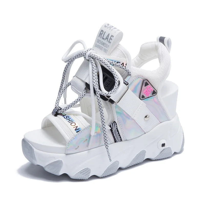 Buckle Strap Lace Design Platform Sneaker Sandals