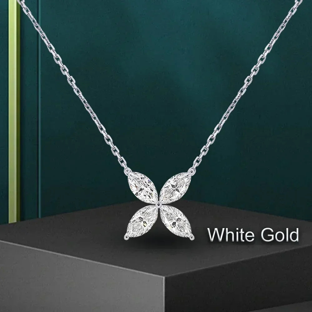 GRA Certified Butterfly Moissanite Jewelry Sets Marquise Cut Diamond Pendant, Necklace, Stud Earrings