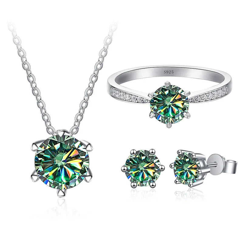 Solitaire Sterling Silver Moissanite Diamond Jewelry Set