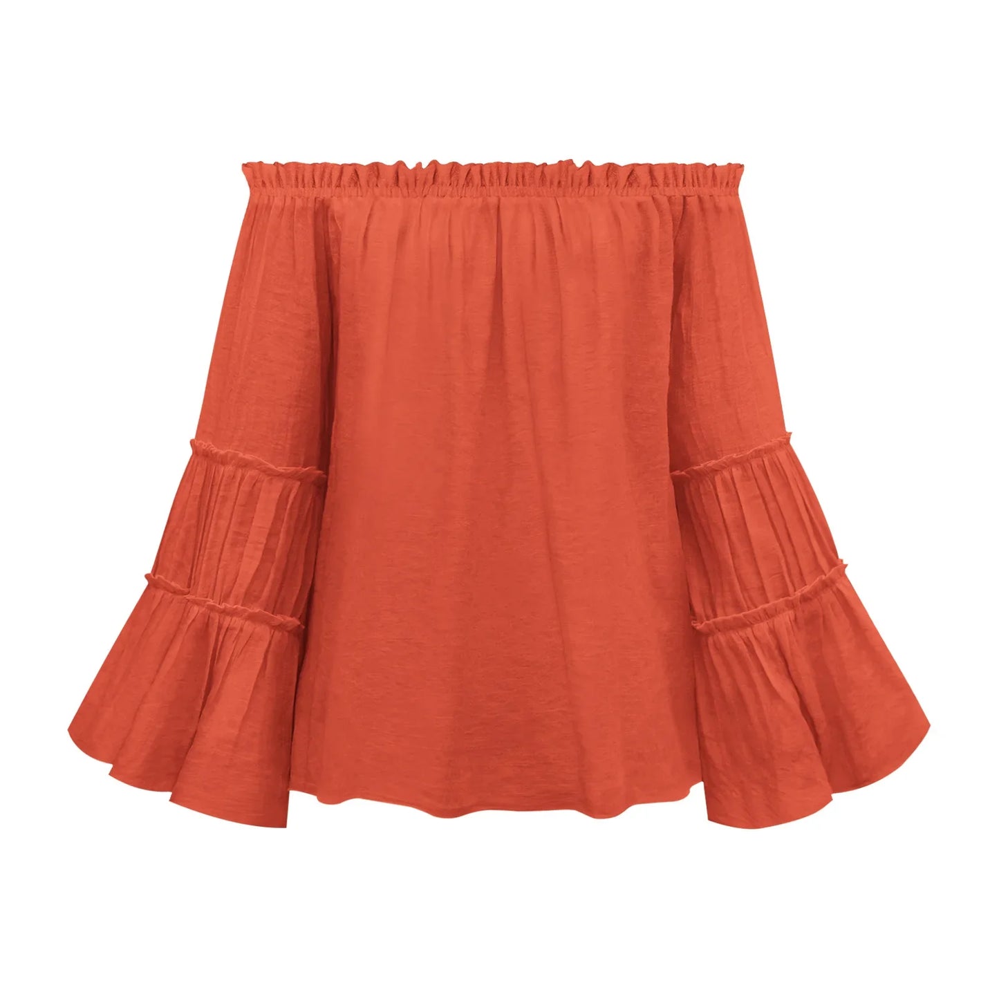 Orange Red Off Shoulder Flare Long Sleeve Blouse