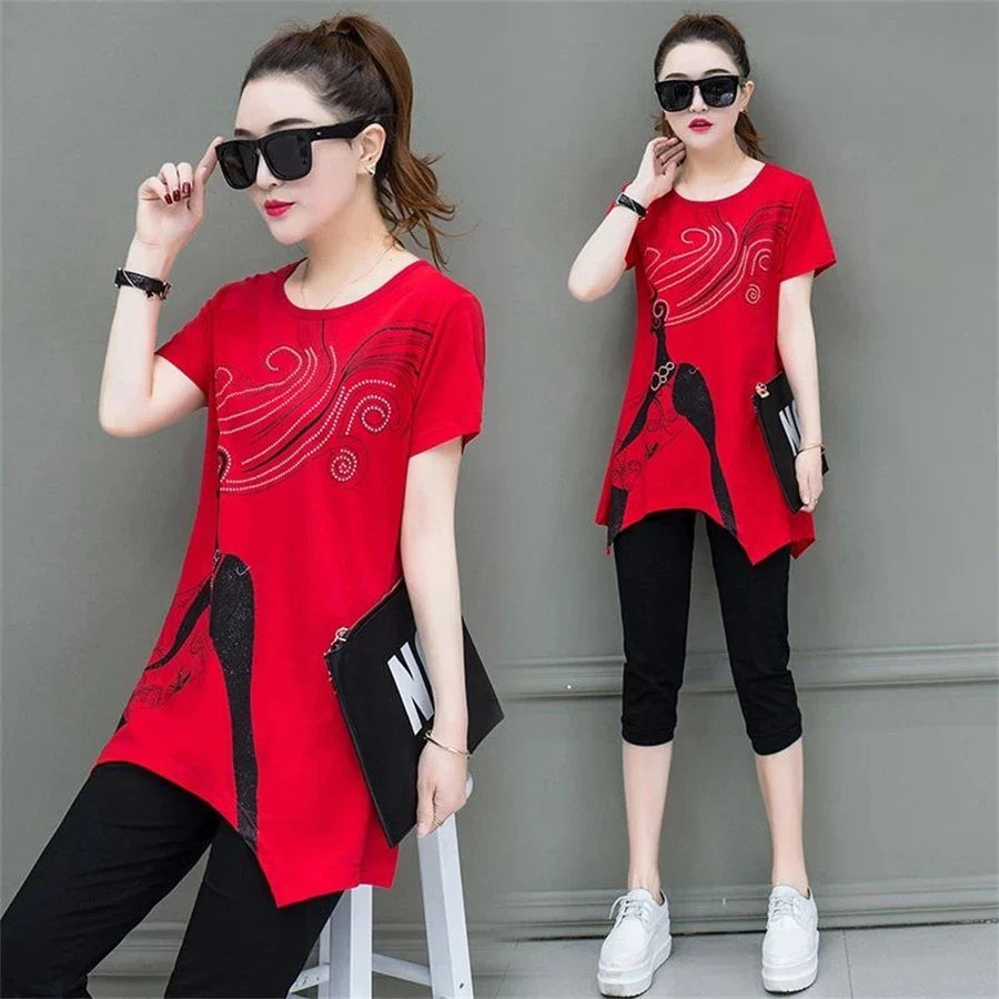 Korean Fashion Loose Short Sleeve Top & Pants 2 Piece Set