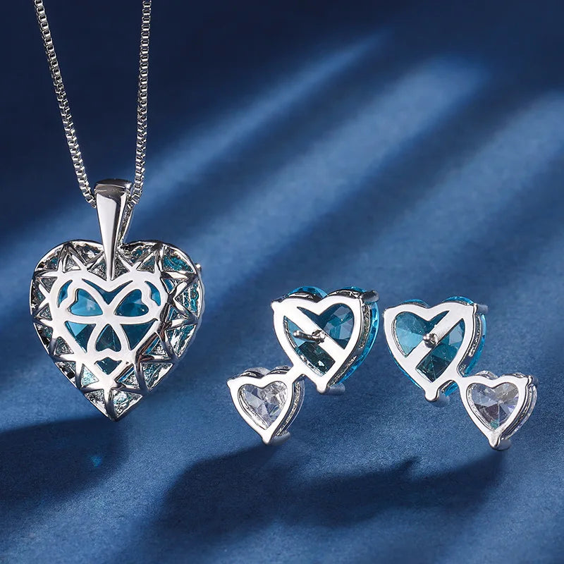 Sterling Silver Heart-shaped Pendant & Earrings Jewelry Set