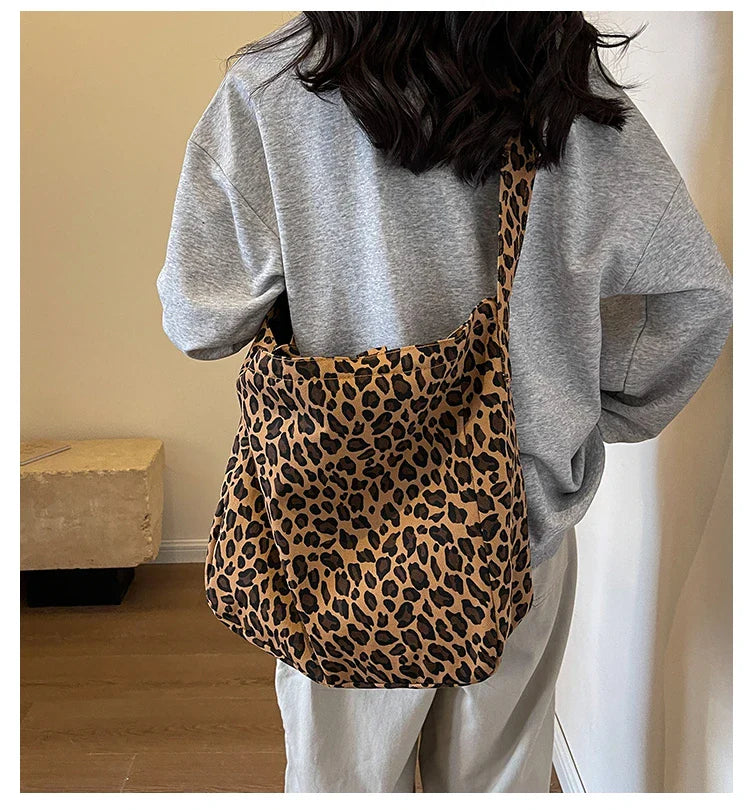 Versatile Casual Leopard Print Canvas Fashionable Crossbody Shoulder Bag
