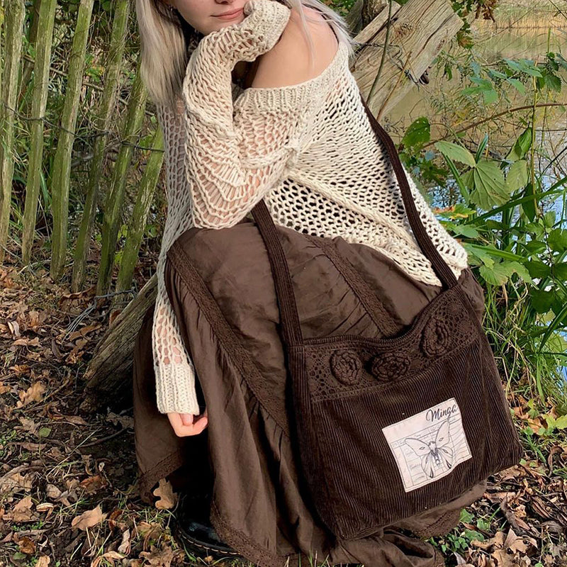 Retro Brown Ruffle Long Skirts