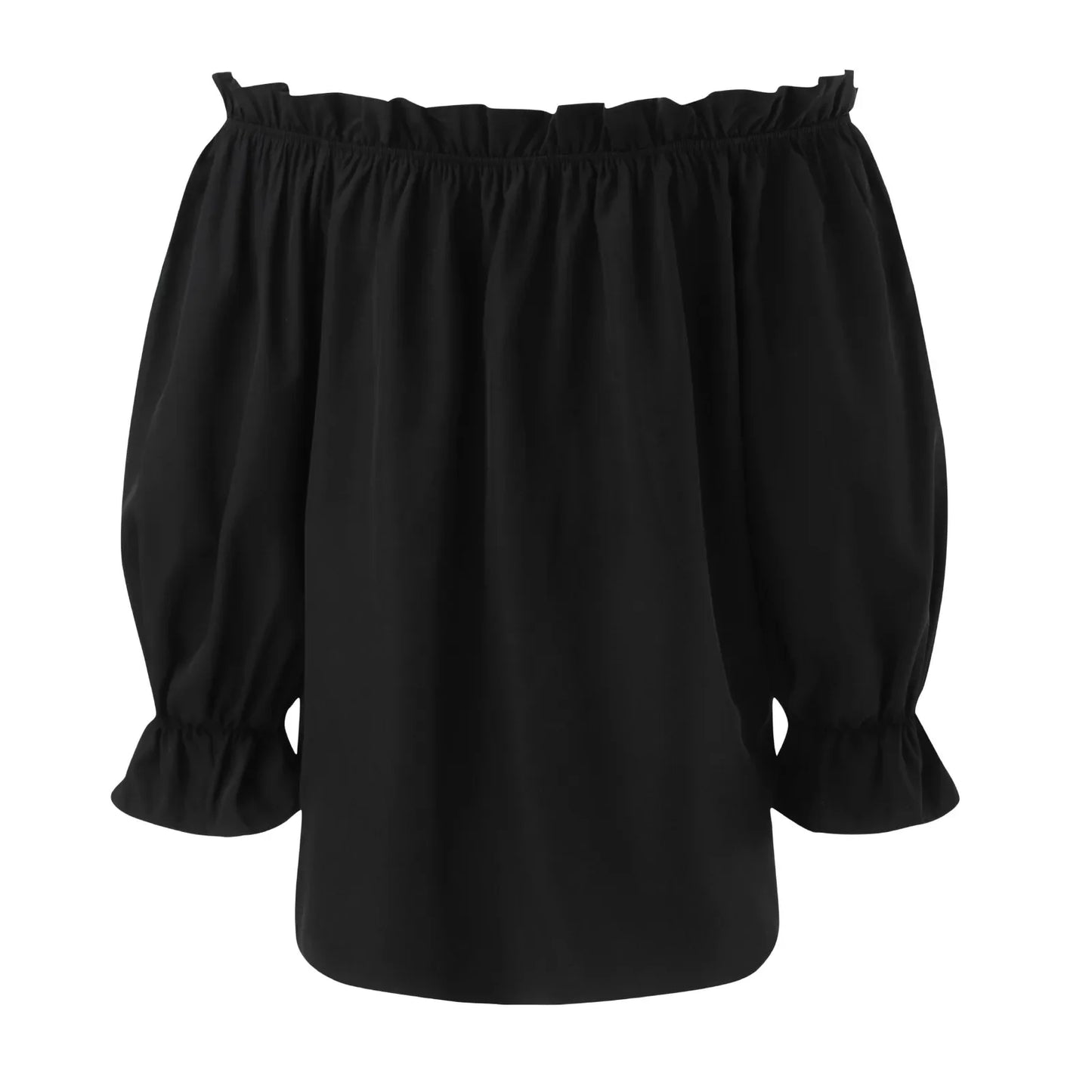 Black Modern Classic Fit Off Shoulder O-Neck Blouse Top