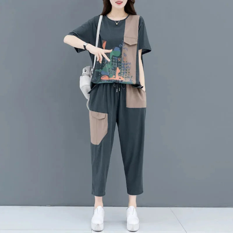 Patchwork Loose Printing Two-piece Set