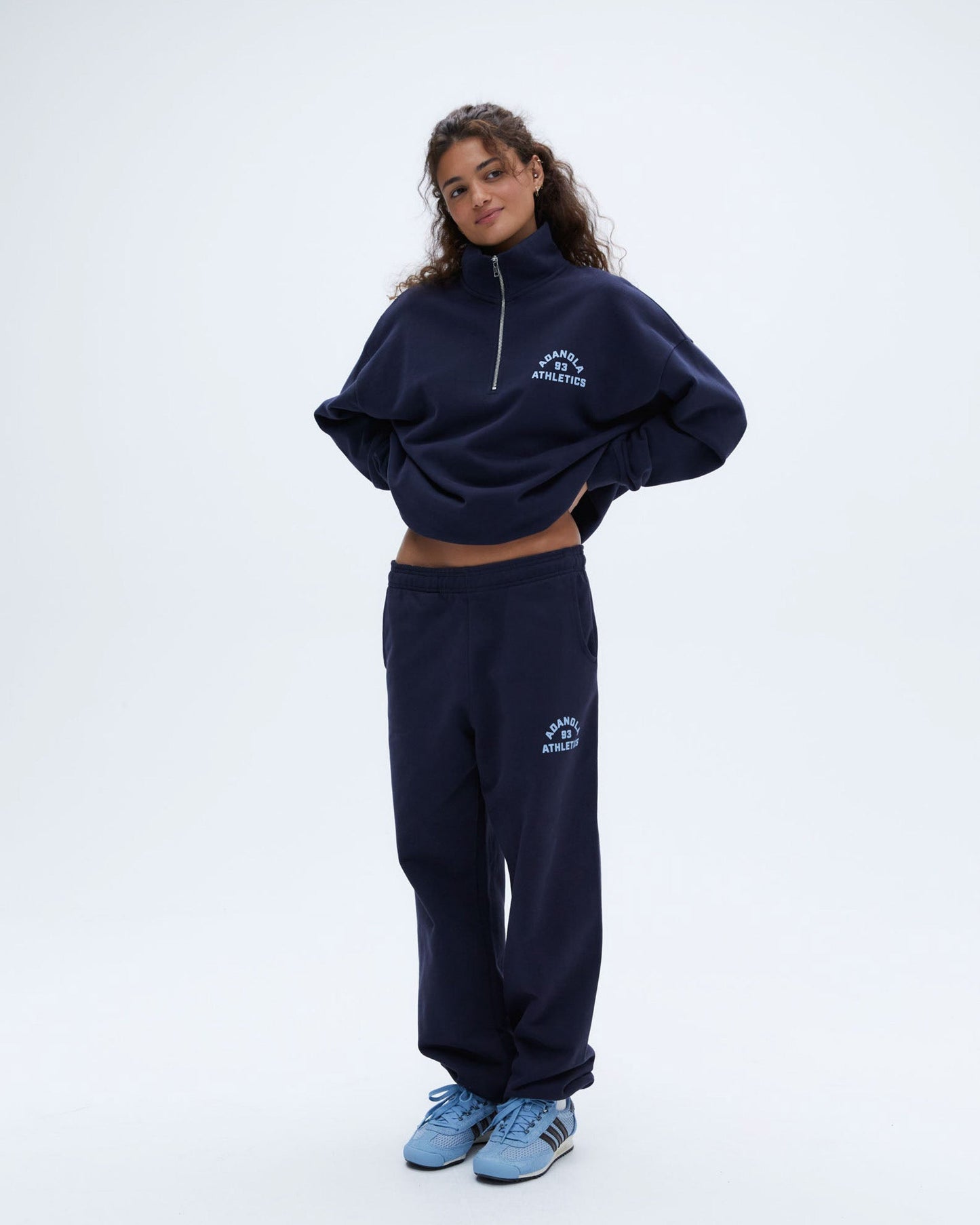 Campus Oversized Funnel Neck Zip Sweatshirt - Navy Blue/Powder Blue