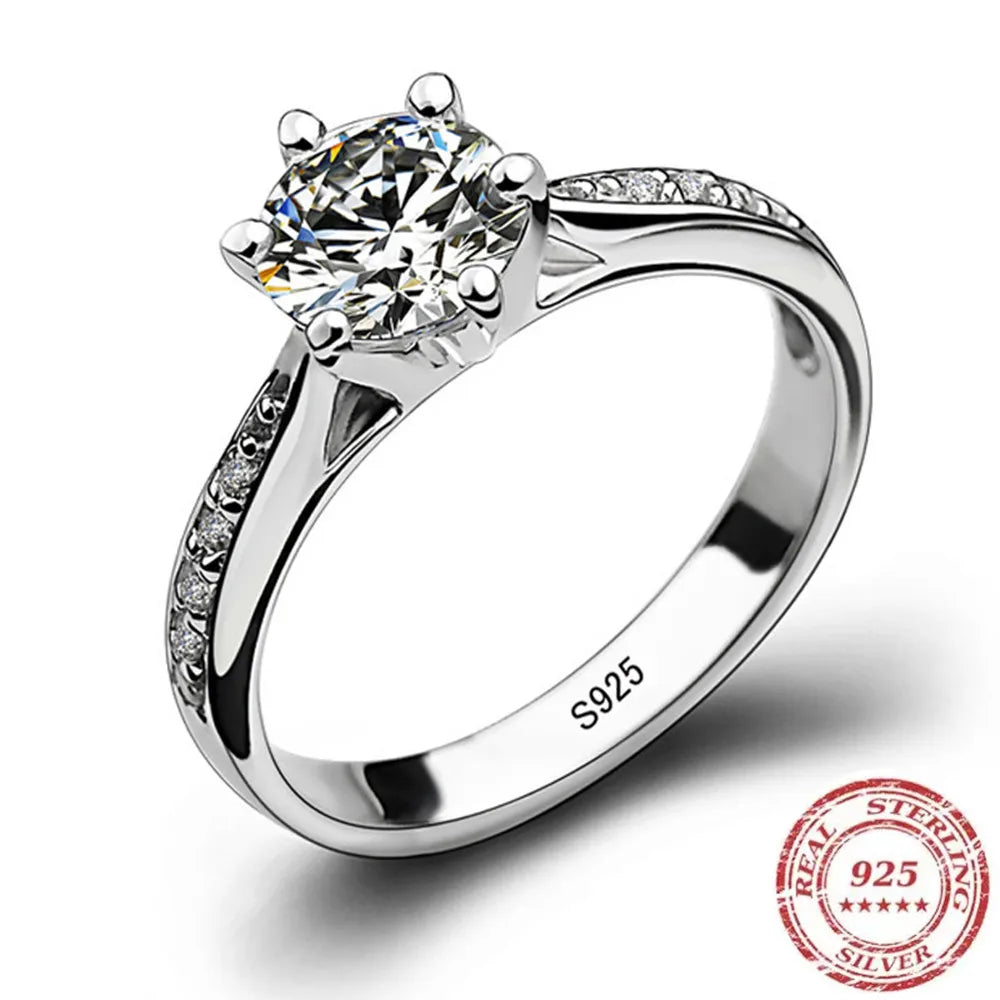 Sterling Silver Classic Six Claw 1 Carat CZ Solitaire Ring