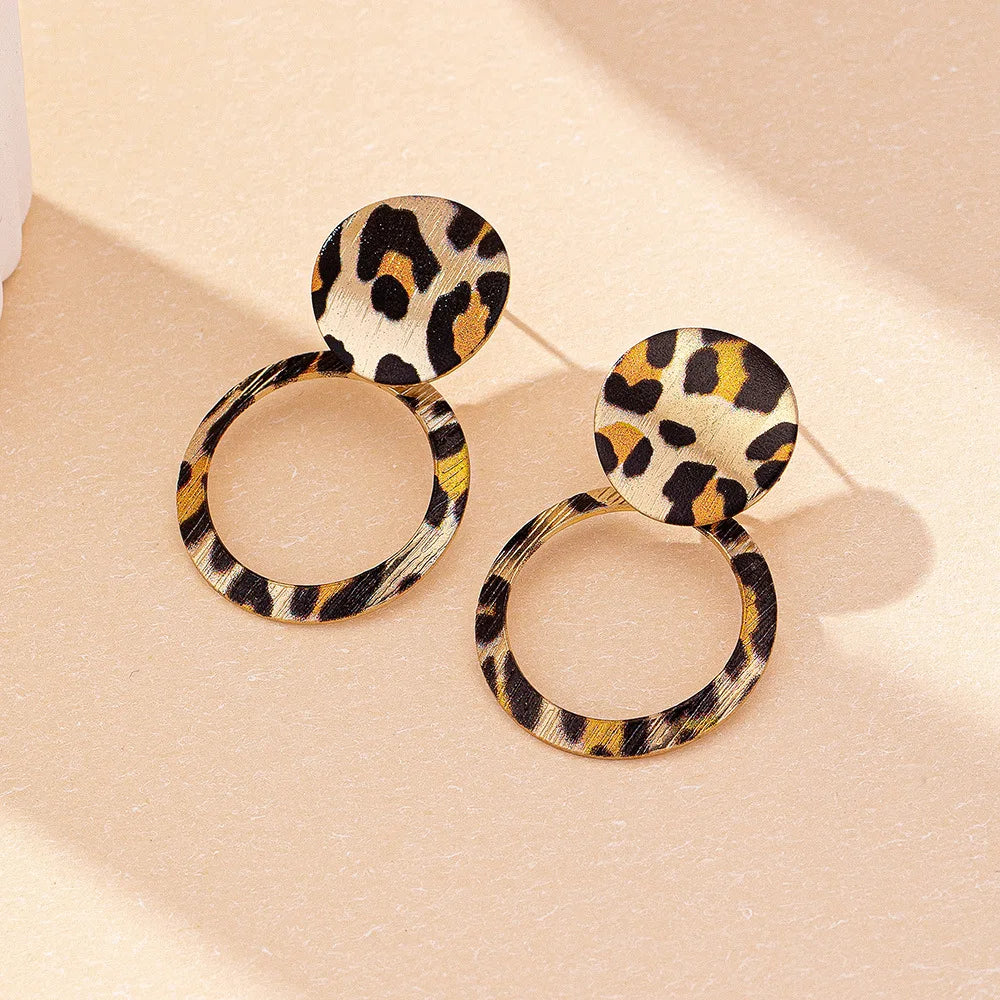 Geometric Leopard Print Circle Stud Earrings