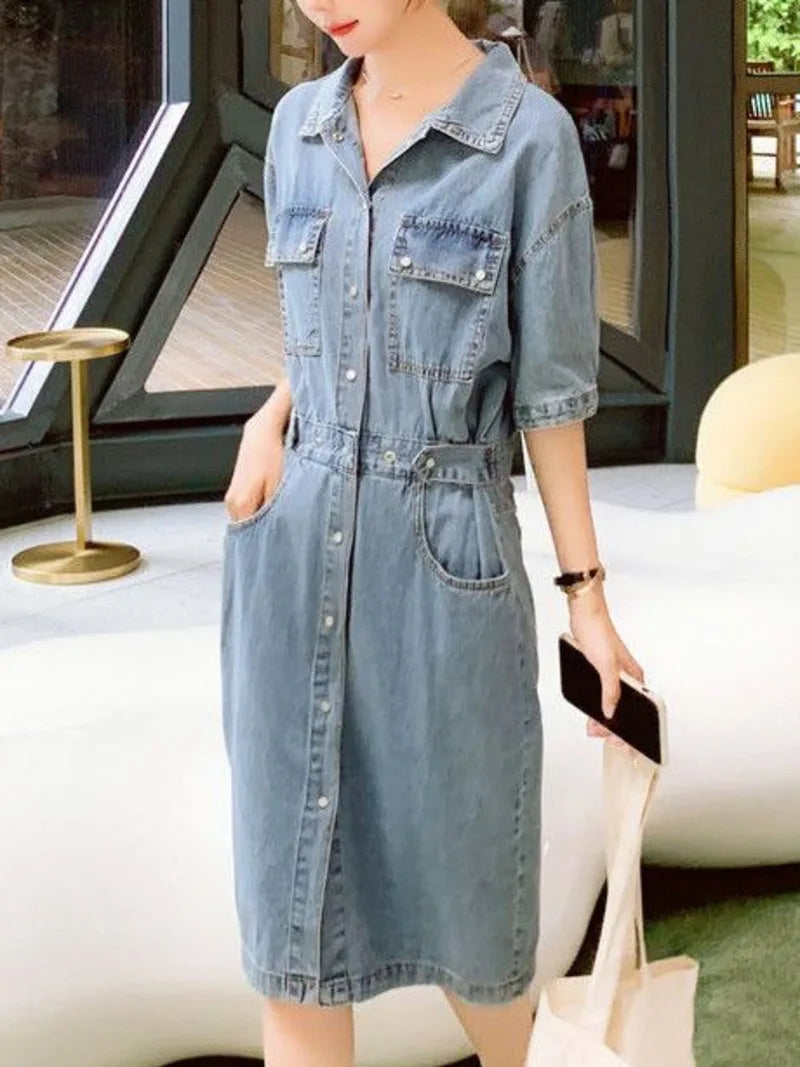 Extra Effort Denim Button Up Midi Dress