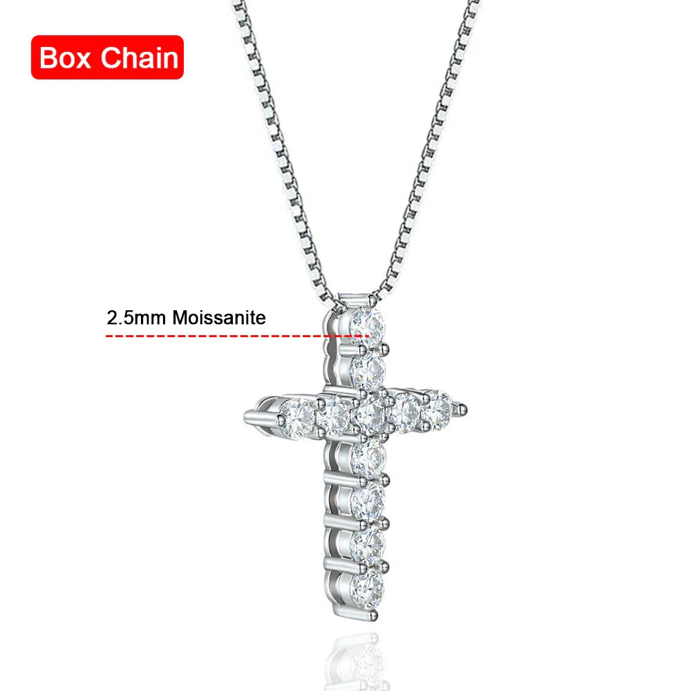 GRA Certified Flawless Moissanite Diamond 925 Sterling Silver Cross Pendant Necklace with Box Chain