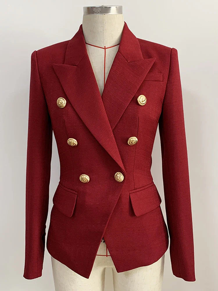 Classic Fashion Jacket with Silver Lion Buttons & Double Breasted Slim Fit