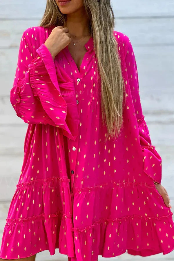 Paradise Boho Swing Pleated Shirt Dress