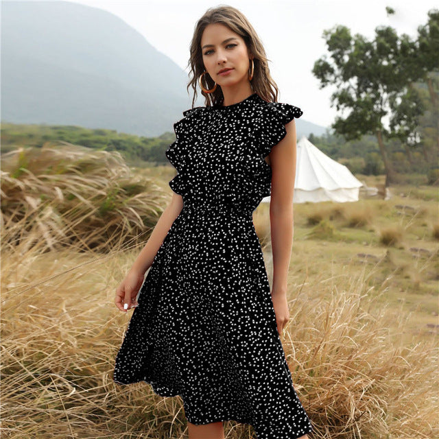 Timeless Dots Print Long Chiffon Maxi Dress