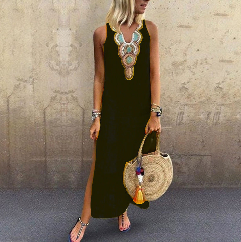 Wanderlust Sleeveless Cotton V-Neck Side Slit Dress