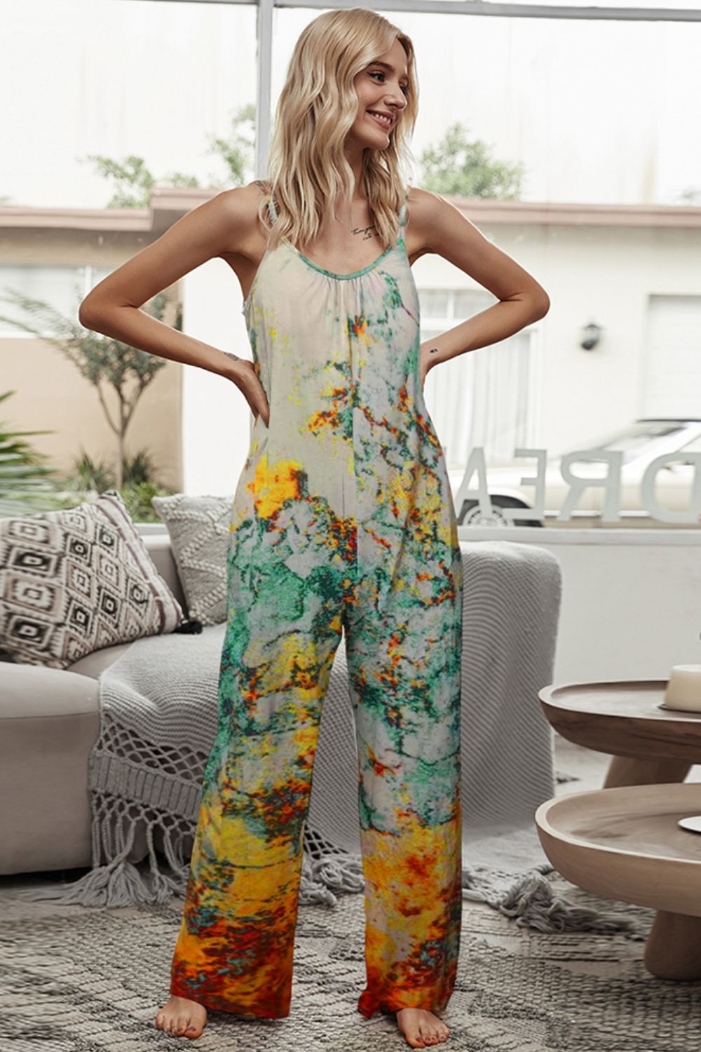 Tie-Dye Spaghetti Strap Jumpsuit w/ Pockets