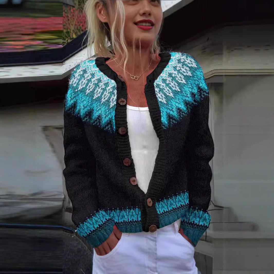 3D Flower Digital Effect Printing Knitted Cardigan Knitted