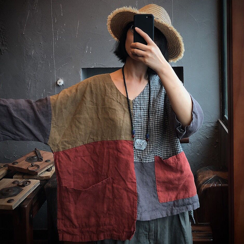 Vintage Patchwork Linen Loose 2 Piece Casual Set