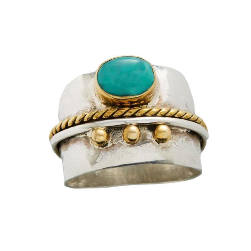 Fashion Jewelry Gold Bead Inlaid Turquois Ring