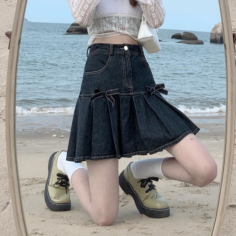 Only Yours Bow-Embellished Denim Mini Skirt