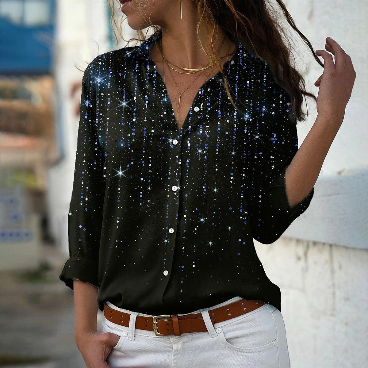 Stardust 3D Printing Loose Fit Button Up Shirt