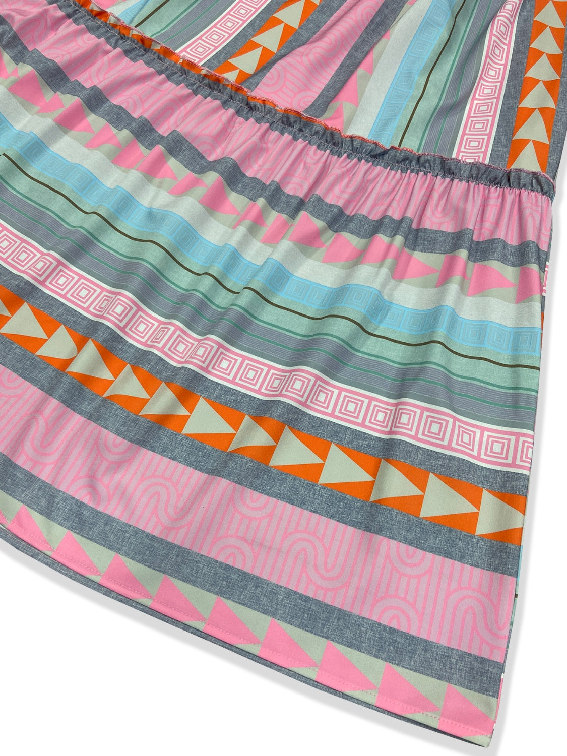 Coral Pink Ruffled Multicolor Striped Maxi Dress with Long Sleeves