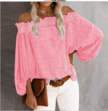 Floral Print Off-The-Shoulder Blouse Lantern Sleeve