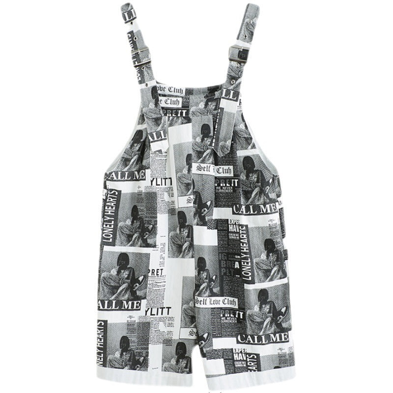Metro Mode Print Bib Overalls Shorts