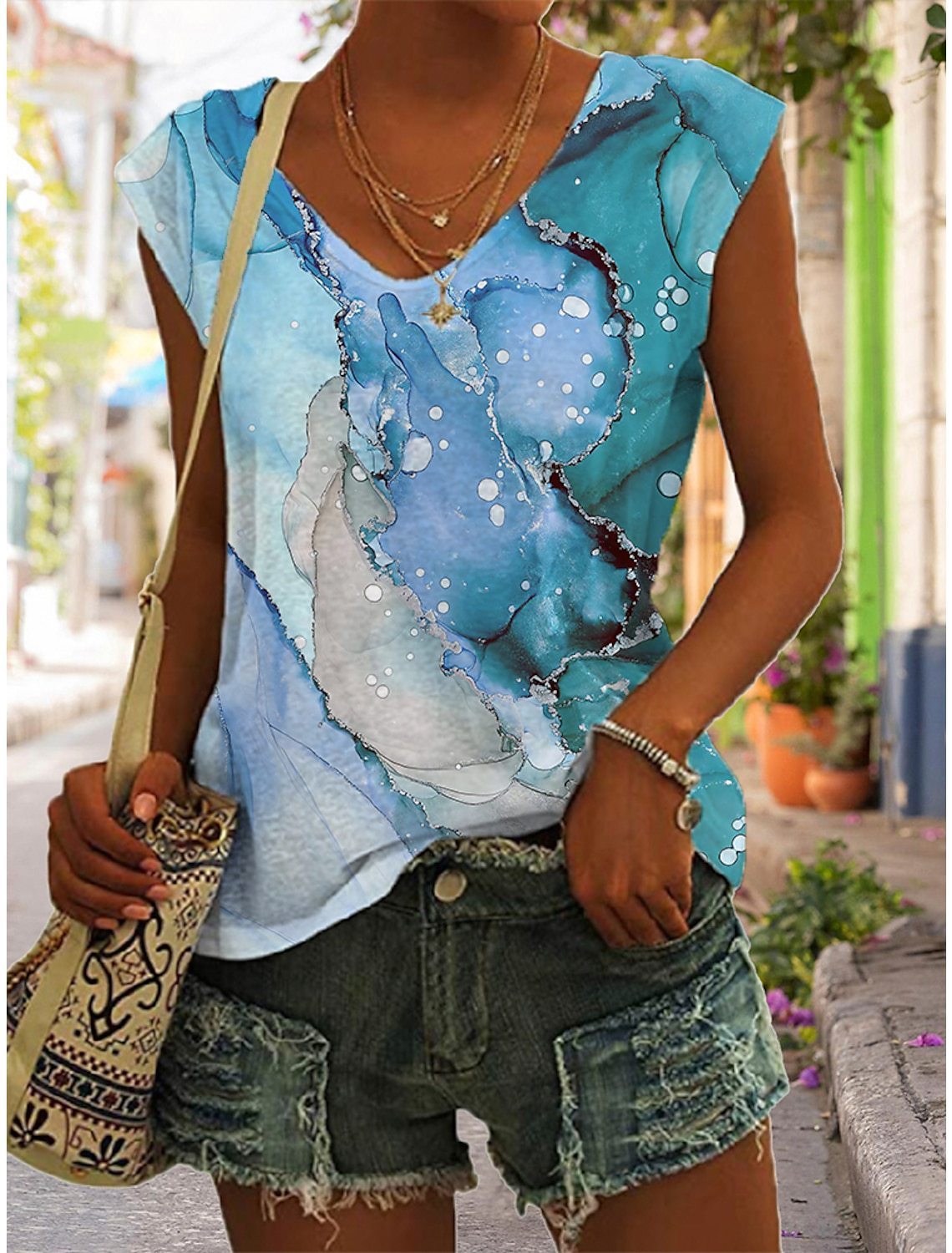 Rose Garden 3D Digital Printing Sleeveless V-neck Top