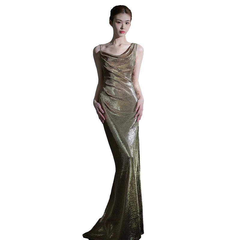 Gold Sequins Evening Dress