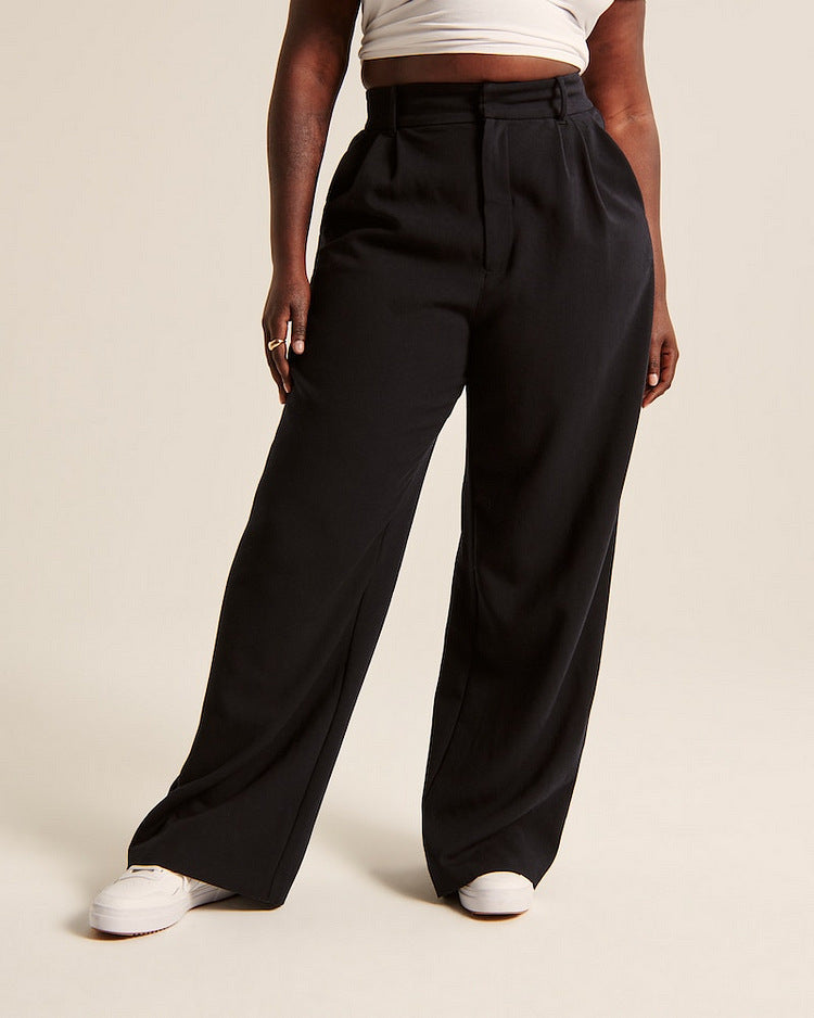 High Waist Straight Trousers With Pockets Wide Leg Pants