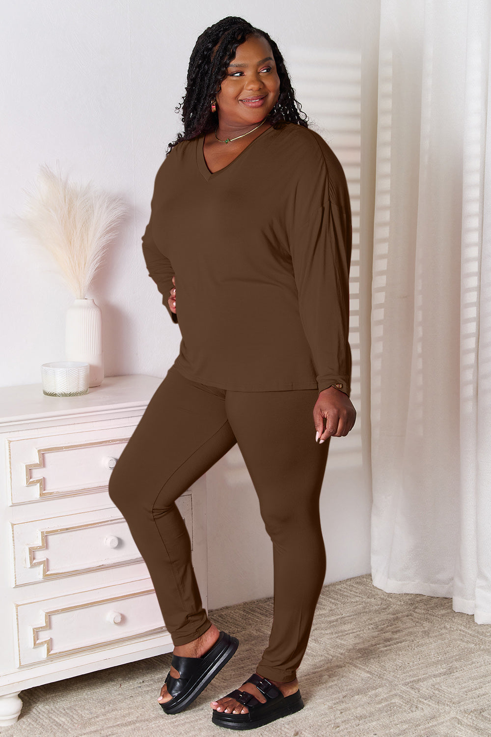 Relaxed Luxe V-Neck Soft Rayon Top and Pants Lounge Set