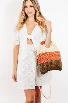 Chic & Versatile: Fame Color Block Double-Use Braided Tote Bag