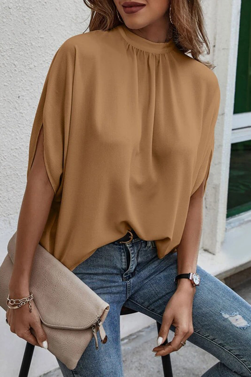 Classy Back-Tie Slit Half Sleeve Top