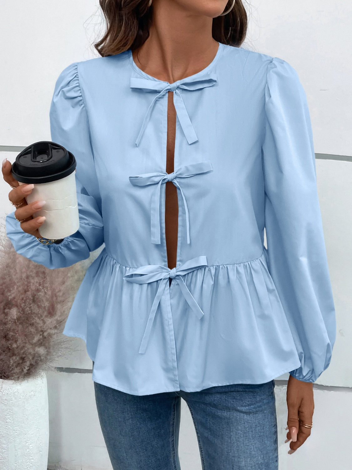 Ivy Lane Peplum Tied Blouse