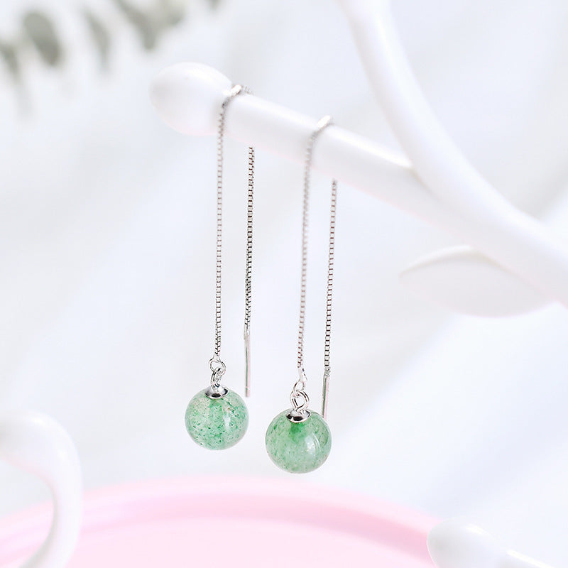 Cute Peach Blossom Gold Plated Round Dangle Threader Box Chain Earrings.