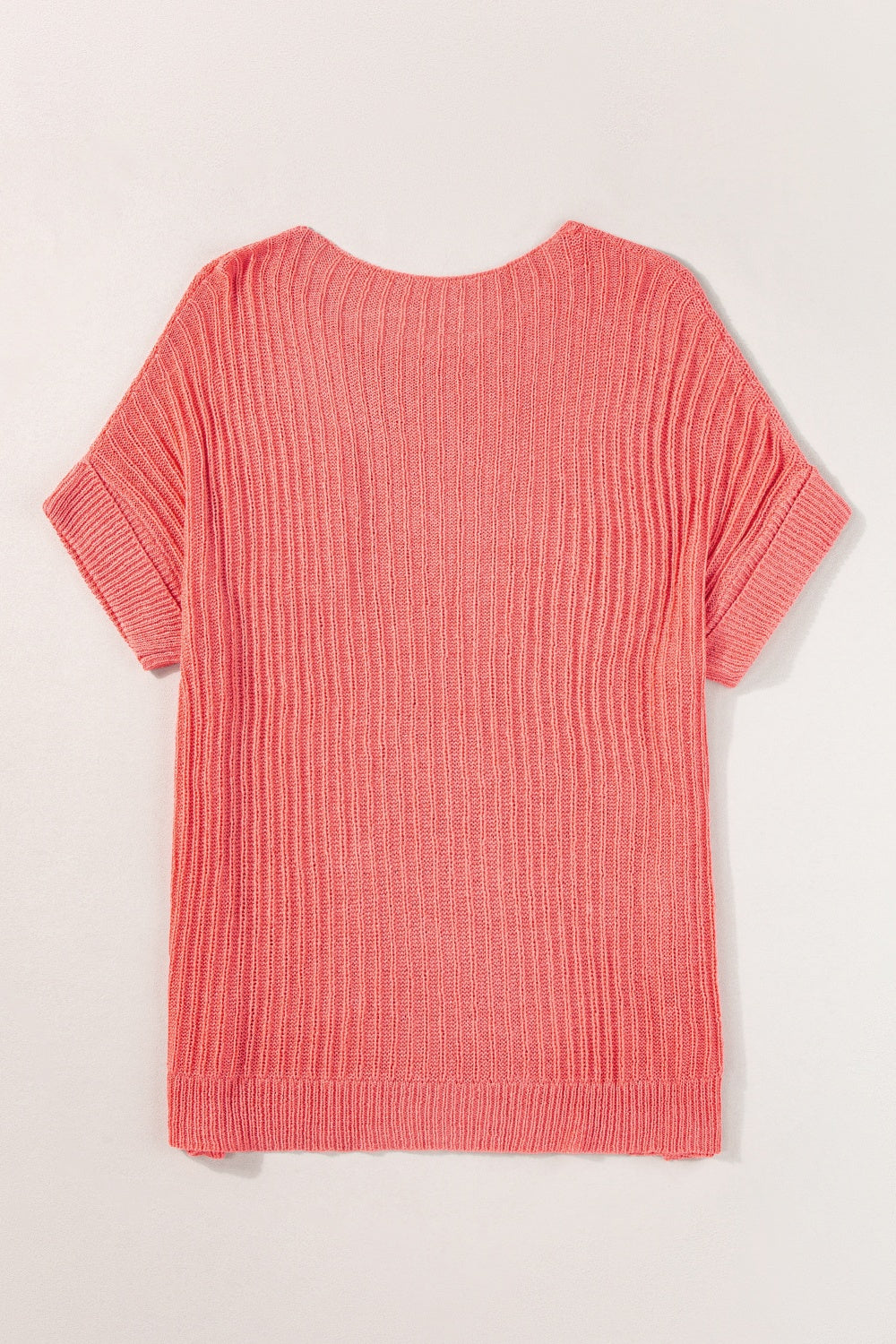 Coral Round Neck Half Sleeve Knit Top