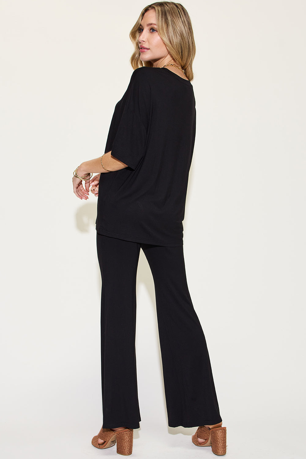 Bold Lady Drop Shoulder T-Shirt and Flare Pants Set